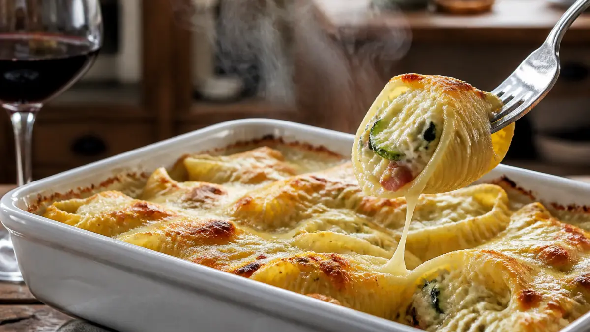 Conchiglioni farcis courgette, bacon et ricotta : le gratin qui impressionne