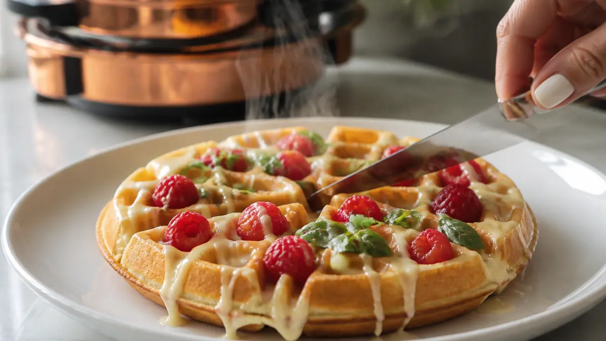 Gaufres chocolat blanc framboises : la touche basilic qui surprend