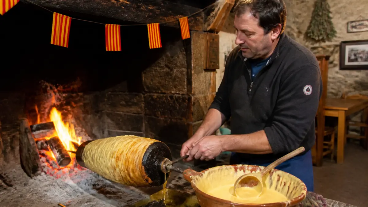 Comment le gâteau à la broche est-il préparé dans les Pyrénées ?