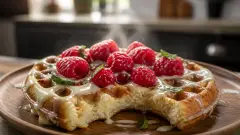 Gaufres chocolat blanc framboises : la touche basilic qui surprend